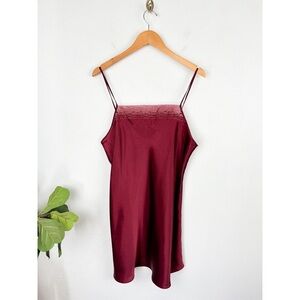 Jaclyn Smith Vintage Y2K Burgundy Paisley Embroidered Satin Slip Dress Sz XL